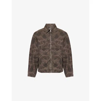 Carhartt Ip Mens Duck Detroit Camo-print Denim Jacket Camo Green / Porphyry In Brown