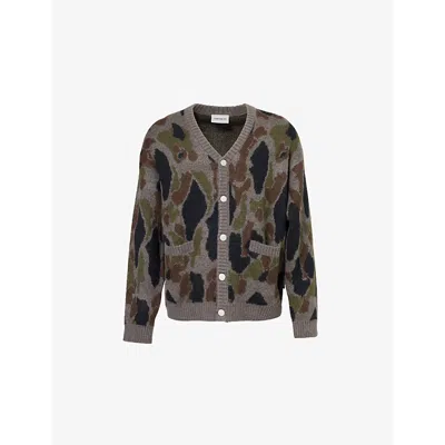 CARHARTT MENS CAMO DUCK JACQUARD, GREY MERTON CAMOUFLAGE-PATTERN KNITTED CARDIGAN