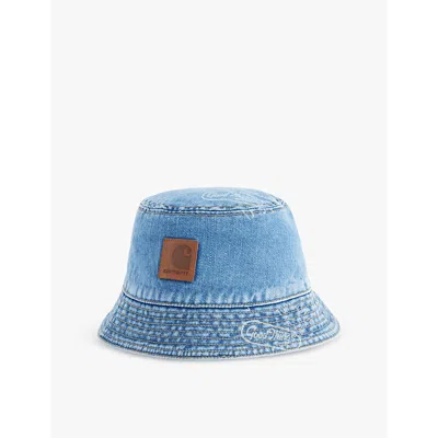 Carhartt Mens  Wip Stamp Logo-patch Organic-denim Bucket Hat In Stamp Print, Blue