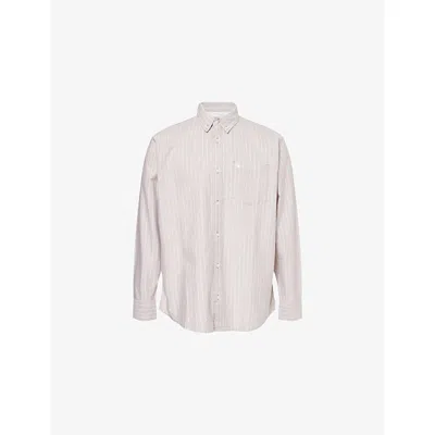 Carhartt Mens Cassel Peanut / White Cassel Striped Long-sleeve Cotton Shirt