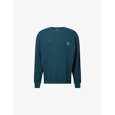 Carhartt Ip Mens Vista Waffle Long-sleeves Cotton-jersey T-shirt Deep Lagoon In Blue
