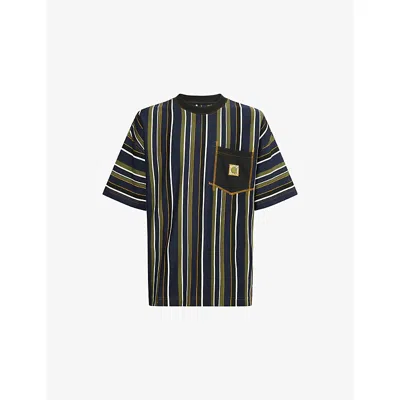 Carhartt Mens Nd Stripes, Blue Stripes Printed Cotton T-shirt Xxl In Black