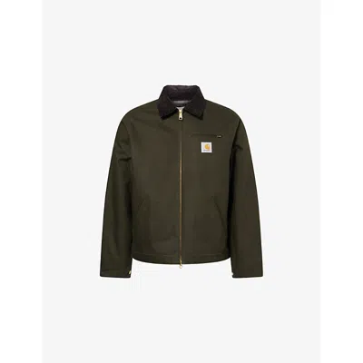 Carhartt Mens Olive / Black Detroit Logo-patch Cotton Jacket Xl In Brown