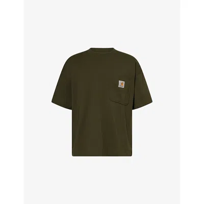 Carhartt Mens Olive Work Pocket Logo-embroidered Cotton-jersey T-shirt In Green
