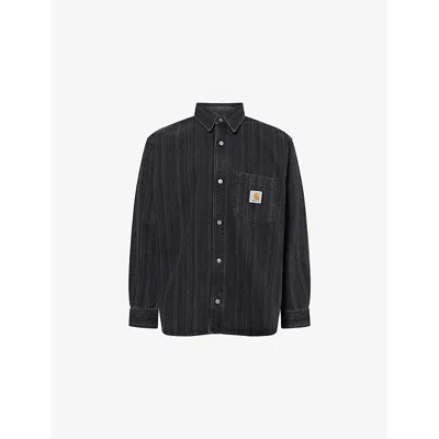 Carhartt Mens Rylan Stripe Black Rylan Loose-fit Denim Shirt Jacket