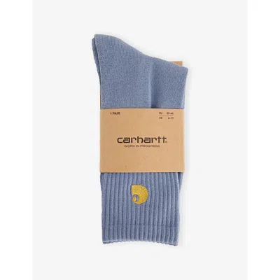 Carhartt Mens Shady Blue/ Gold Chase Branded Cotton-blend Socks