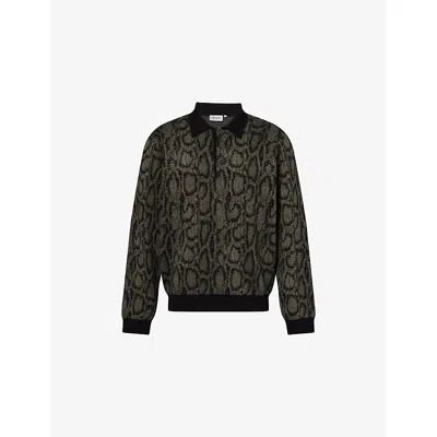 Carhartt Mens Snake Camo Jacquard Leaf Snake-print Long-sleeve Cotton-knit Polo Top Xl In Black