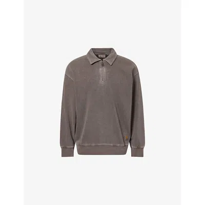 Carhartt Mens Tobacco Harper Polo Half-zip Cotton Sweatshirt Xs In Gray
