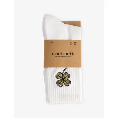 Carhartt Mens White Clover Embroidered Cotton-blend Socks