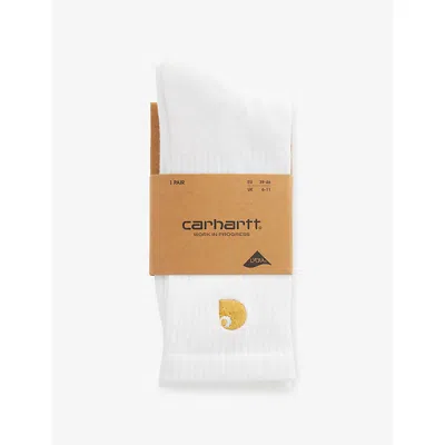 Carhartt Mens White / Gold Chase Logo-embroidered Stretch-cotton Blend Socks In Multi