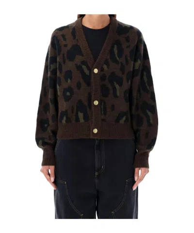Carhartt Brown Merton Cardigan In Camo Leo Jacquard T