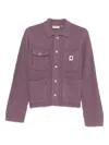 Carhartt Chunky Knit Cardigan With Four Pockets And Button Closure In Purple