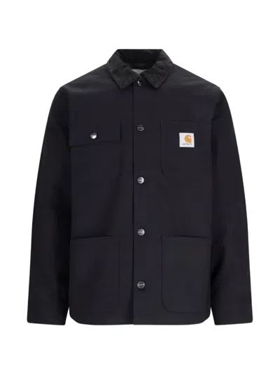 Carhartt Michigan Chore Logo-patch Corduroy-collar Jacket In Black