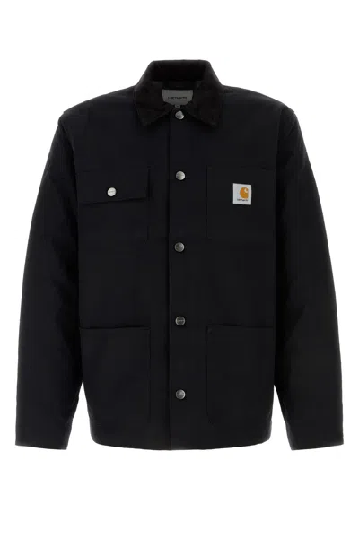 Carhartt Black Cotton Michigan Coat In Black Rinsed