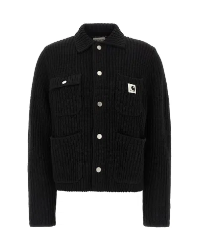 Carhartt Michigan Ribbed Chunky Knit Buttoned Jacket In Black