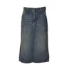 Carhartt Mid-length Denim Skirt With Logo Patch And Back Slit In Blue