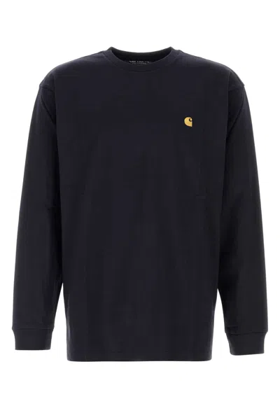 Carhartt Long Sleeve Chase T Shirt Dark Navy Gold In Black
