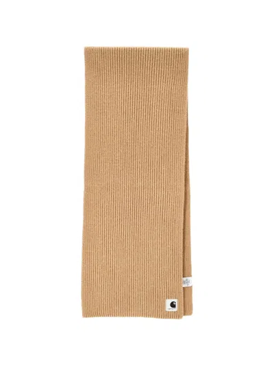 Carhartt Mira Ribbed-knit Logo-patch Scarf In Brown