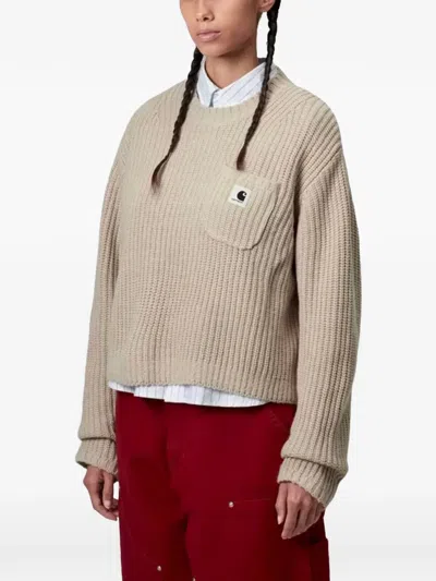Carhartt Mira Ribbed-knit Logo-patch Sweater In Neutral
