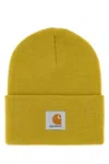 Carhartt Mustard Logo Patch Beanie Hat In Goldenolive