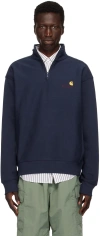 Carhartt Half Zip American Script Sweatshirt In Xx 29l Air Force Blu