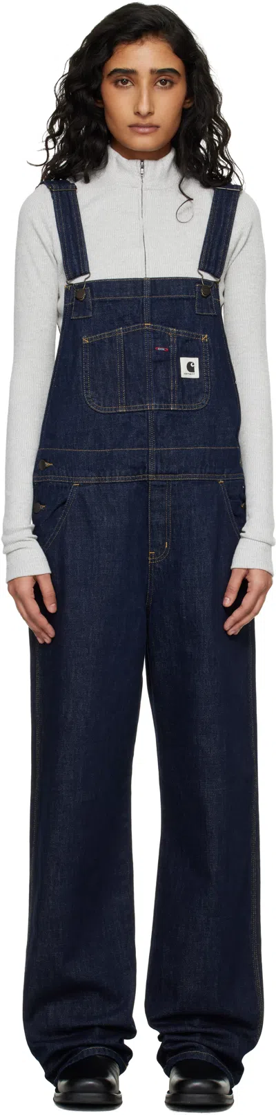 Carhartt Navy Bib Straight Denim Overalls In Blue
