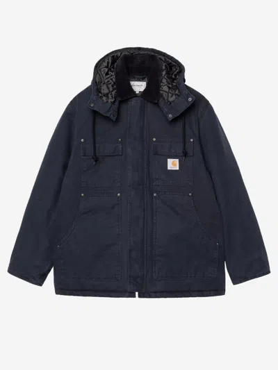 CARHARTT NAVY BLUE CORDUROY COLLAR LOGO JACKET