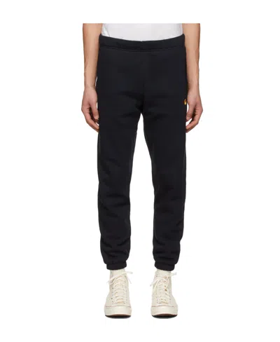 Carhartt Navy Blue Logo Sweatpants In Black