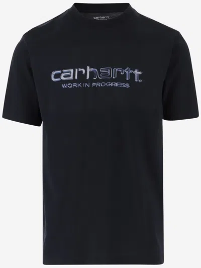 Carhartt Navy Blue Logo T-shirt In Black