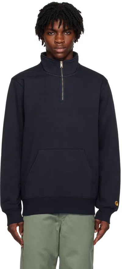 Carhartt Navy Chase Sweater In 00h Dark Navy / Gold