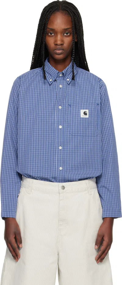 Carhartt Navy L/s Groff Shirt In Blue