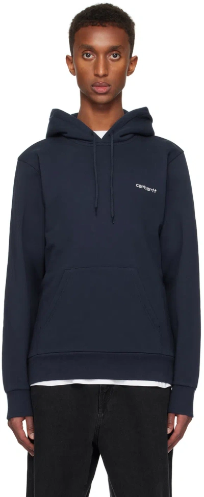 Carhartt Navy Script Embroidery Hoodie In 2ahxx Air Force Blue