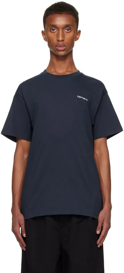 Carhartt Navy Script Embroidery T-shirt In 2ahxx Air Force Blue