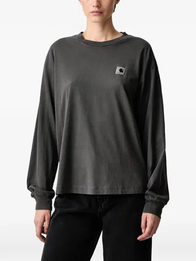 Carhartt Nelson Logo-patch Long-sleeve T-shirt In Black