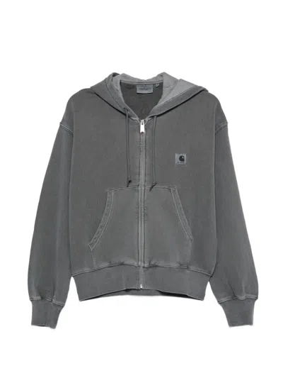 Carhartt Nelson Logo-patch Zip-fastening Hoodie In Gray