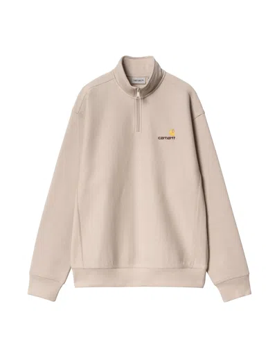 CARHARTT BEIGE AMERICAN SCRIPT HALF ZIP SWEATSHIRT