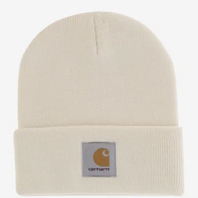 Carhartt Off White Logo Beanie Hat In Neutral