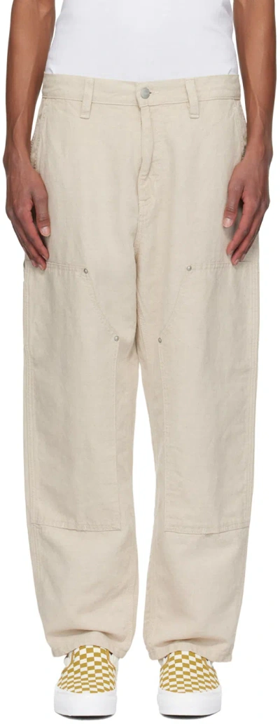 Carhartt Off-white Walter Linen Double Knee Trousers In 0502 Natural