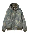 Carhartt Hooded Camouflage Jacket With Ribbed Cuffs And Hem In Green
