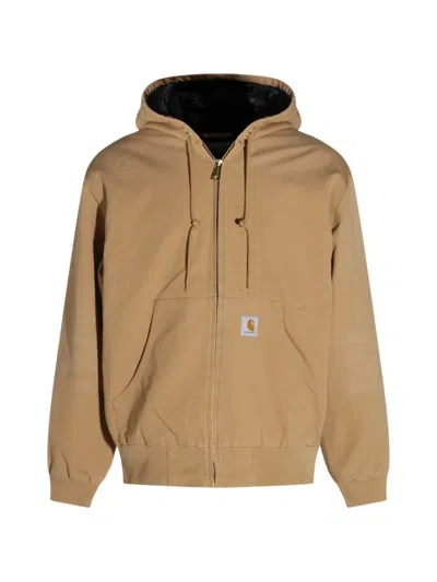 Carhartt Logo-patch Hooded Jacket In Brown