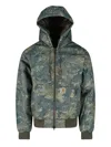 Carhartt Hooded Camouflage Jacket With Ribbed Cuffs And Hem In Green