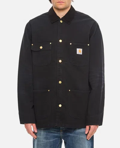 Carhartt Michigan Corduroy-trimmed Organic Cotton-canvas Chore Jacket In Black