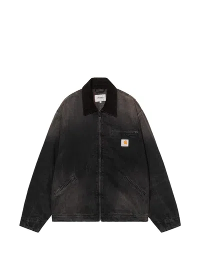 Carhartt Og Detroit Corduroy-collar Faded Jacket In Black