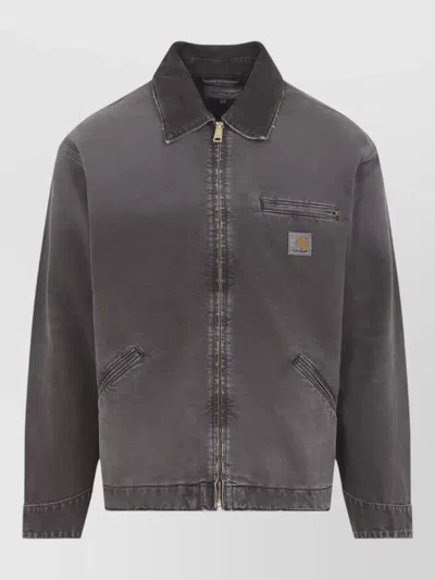 Carhartt Og Detroit Jacket Corduroy Collar Canvas In Black