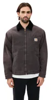Carhartt Og Detroit Jacket Tobacco/black (stone Canvas) In Brown