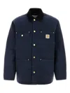Carhartt Collared Canvas Chore Coat With Long Sleeves In Blue
