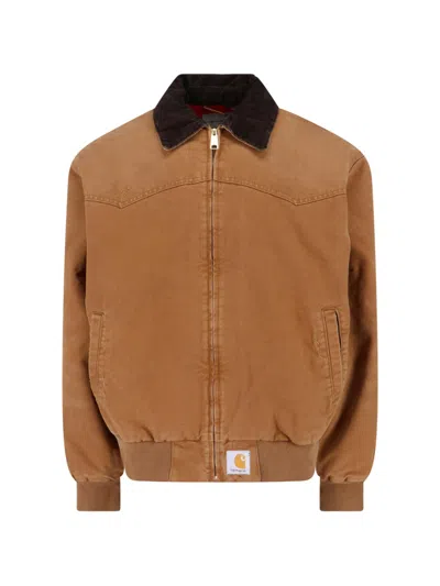 Carhartt Og Santa Fe Zip Corduroy-collar Jacket In Brown