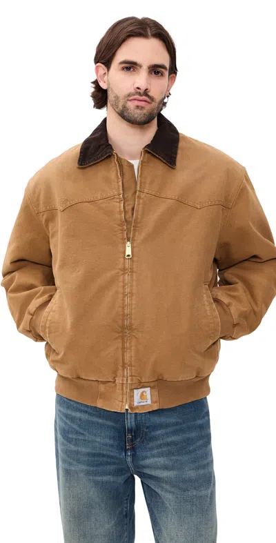 Carhartt Og Santa Fe Zip Corduroy-collar Jacket In Brown
