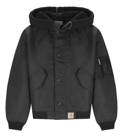 Carhartt Water-repellent Nylon Bomber Jacket With Adjustable Hood In Black