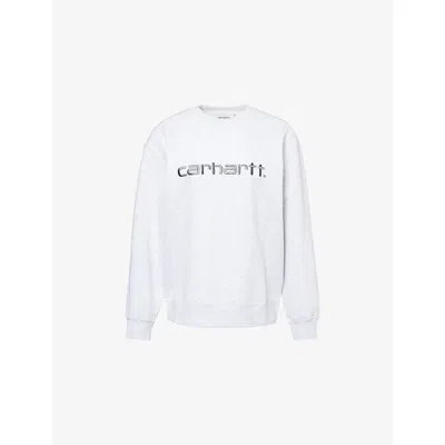 Carhartt Omens Ash Hthr / Vlvt Grn  Logo-embroidered Cotton Sweatshirt Xs In White